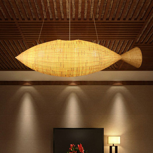 Asia Fish Shaped Hanging Light Bamboo Dining Room Suspension Pendant Light in Beige Clearhalo 'Ceiling Lights' 'Chandeliers' Lighting' options 2310432