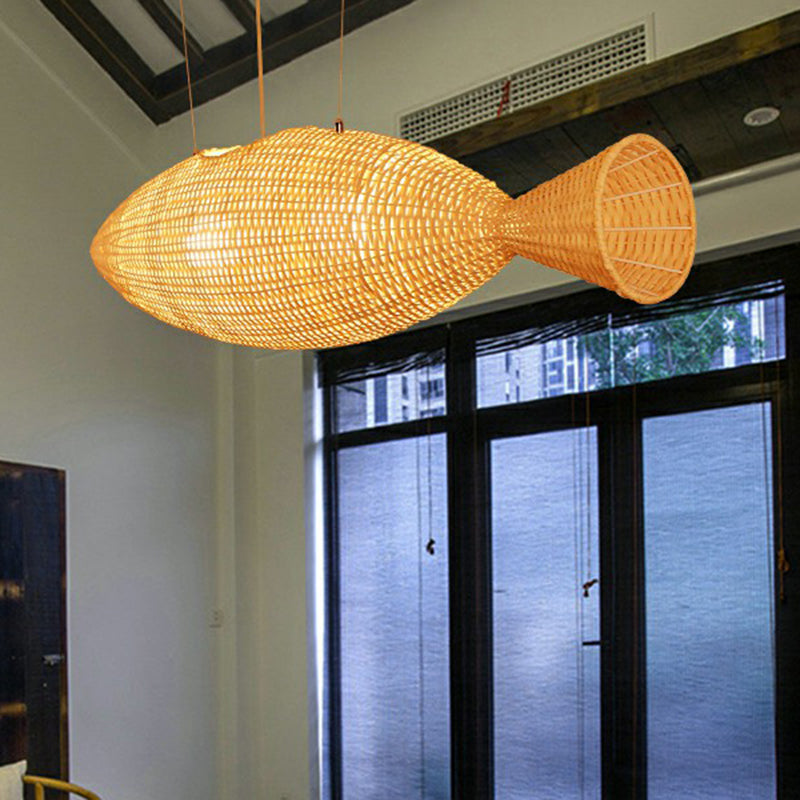 Asia Fish Shaped Hanging Light Bamboo Dining Room Suspension Pendant ...