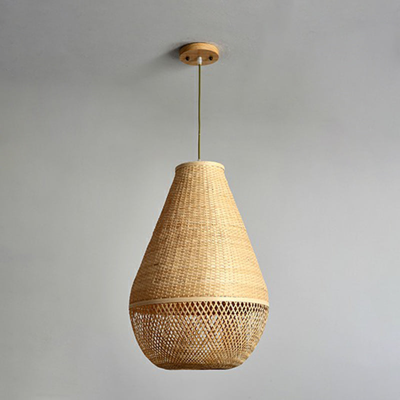 Bamboo Woven Droplet Shaped Pendant Simplicity 1-Bulb Beige Hanging Light over Table Clearhalo 'Ceiling Lights' 'Pendant Lights' 'Pendants' Lighting' 2310441