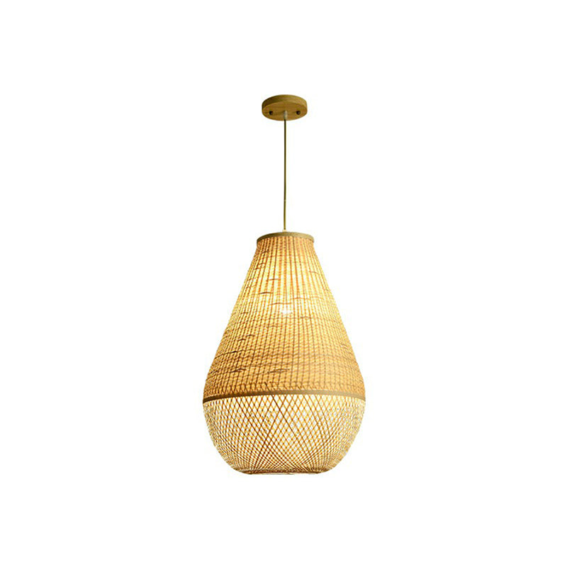 Bamboo Woven Droplet Shaped Pendant Simplicity 1-Bulb Beige Hanging Light over Table Clearhalo 'Ceiling Lights' 'Pendant Lights' 'Pendants' Lighting' 2310442_3ed5e2e5-4a09-4eb8-a233-ce9709e5a972