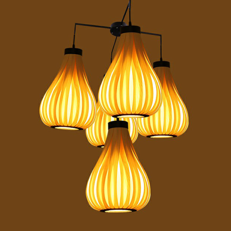 Wooden Teardrop Cluster Pendant Light Asian 3-Head Hanging Ceiling Light for Restaurant Clearhalo 'Ceiling Lights' 'Pendant Lights' 'Pendants' Lighting' 2310447