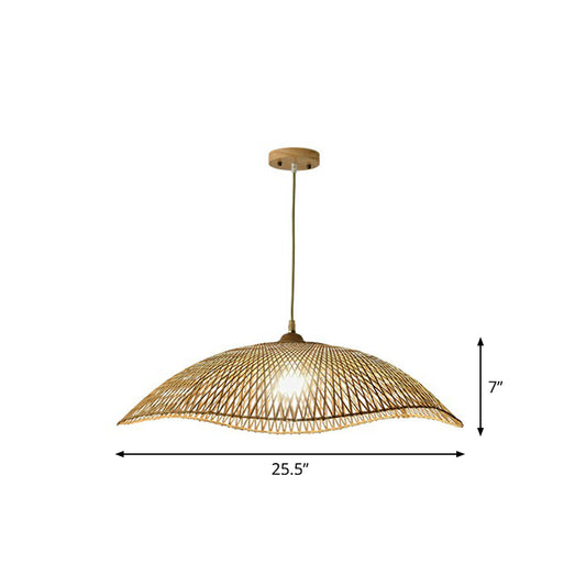 Wave-Edge Suspension Lighting Asian Bamboo 1-Bulb Bedroom Pendant Light in Beige Clearhalo 'Ceiling Lights' 'Pendant Lights' 'Pendants' Lighting' 2310456