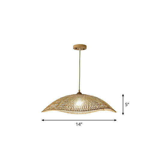 Wave-Edge Suspension Lighting Asian Bamboo 1-Bulb Bedroom Pendant Light in Beige Clearhalo 'Ceiling Lights' 'Pendant Lights' 'Pendants' Lighting' 2310457