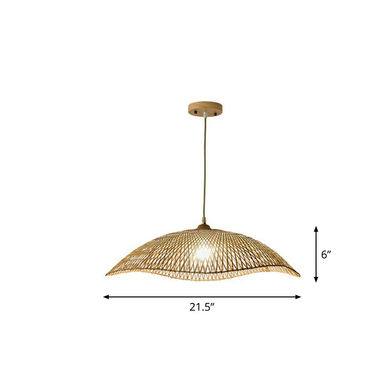 Wave-Edge Suspension Lighting Asian Bamboo 1-Bulb Bedroom Pendant Light in Beige Clearhalo 'Ceiling Lights' 'Pendant Lights' 'Pendants' Lighting' 2310459