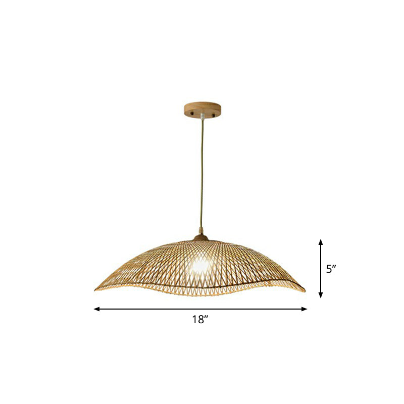 Wave-Edge Suspension Lighting Asian Bamboo 1-Bulb Bedroom Pendant Light in Beige Beige 18" Clearhalo 'Ceiling Lights' 'Pendant Lights' 'Pendants' Lighting' 2310462_1d93ac0a-f3b3-4ffc-bb5f-49b48fdeb04c