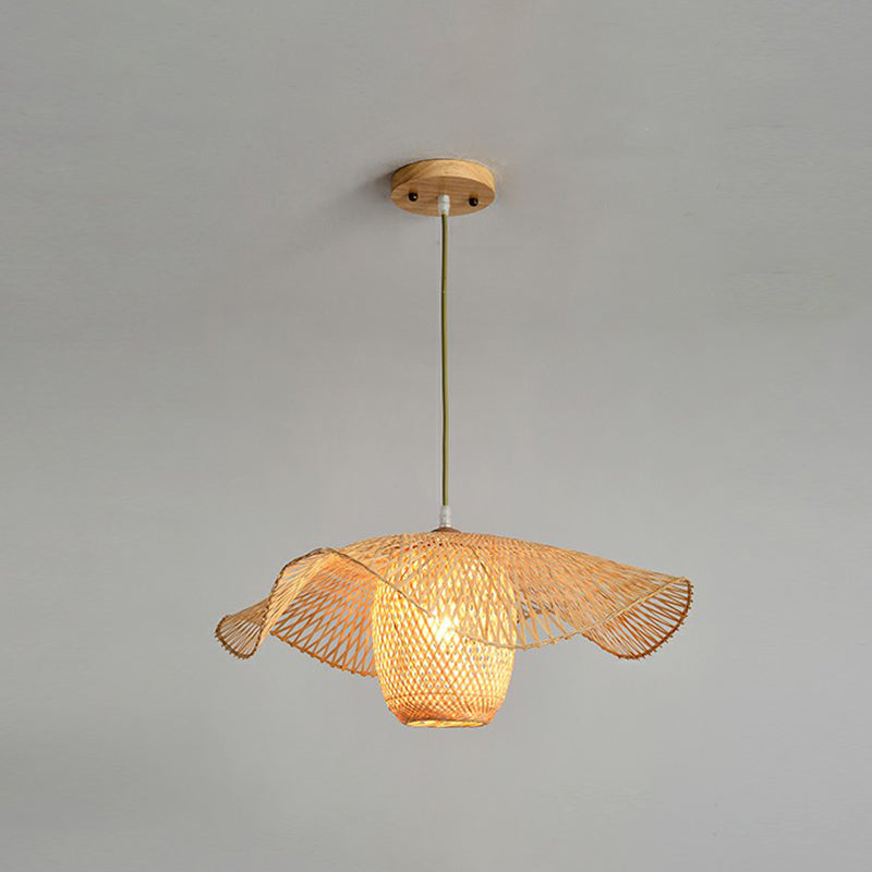 Lotus Leaf Shaped Corridor Pendant Lamp Bamboo 1-Light Modernist Suspension Light in Beige Beige Large A Clearhalo 'Ceiling Lights' 'Pendant Lights' 'Pendants' Lighting' 2310464_f6e93a10-d1b0-4bd6-8b33-42b20b9dfabd