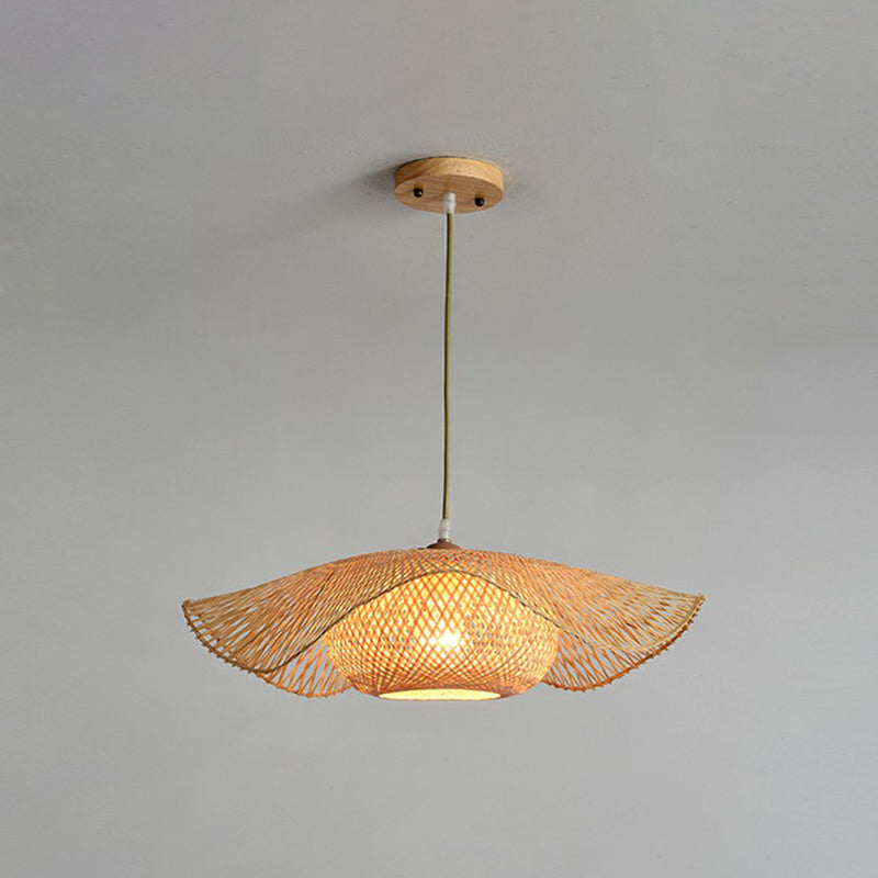 Lotus Leaf Shaped Corridor Pendant Lamp Bamboo 1-Light Modernist Suspension Light in Beige Beige Large B Clearhalo 'Ceiling Lights' 'Pendant Lights' 'Pendants' Lighting' 2310465_13d6f6e7-c1d3-4b0c-89ca-e80d174c5bdc