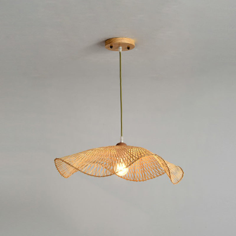 Lotus Leaf Shaped Corridor Pendant Lamp Bamboo 1-Light Modernist Suspension Light in Beige Beige Small C Clearhalo 'Ceiling Lights' 'Pendant Lights' 'Pendants' Lighting' 2310467_8de68fb0-45b4-4bc7-842e-7b2eb1b1a20c