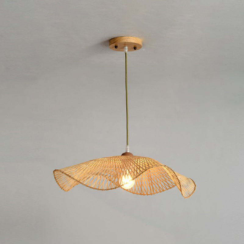 Lotus Leaf Shaped Corridor Pendant Lamp Bamboo 1-Light Modernist Suspension Light in Beige Clearhalo 'Ceiling Lights' 'Pendant Lights' 'Pendants' Lighting' 2310470