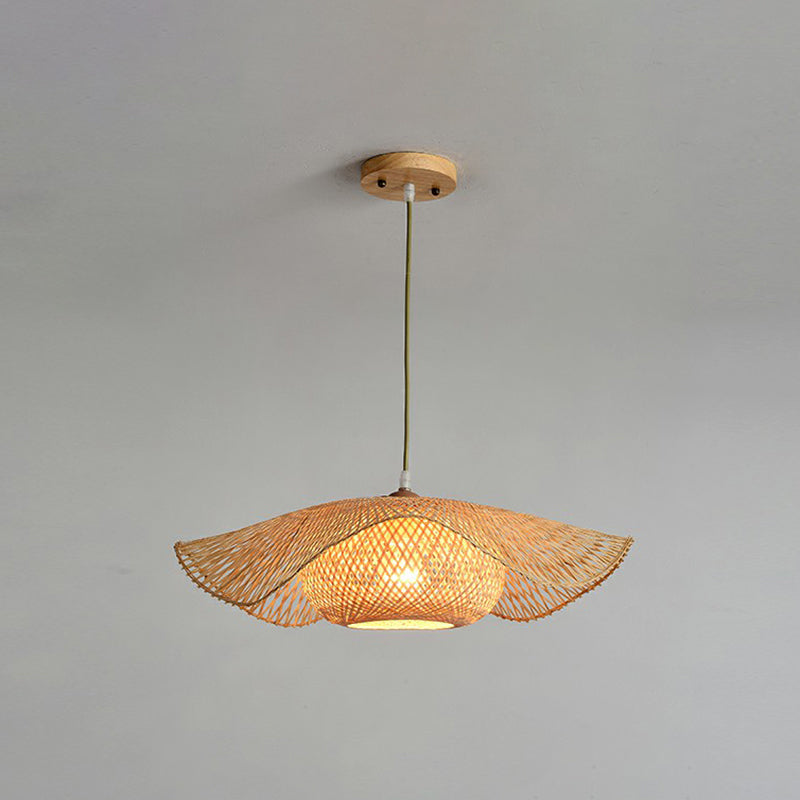 Lotus Leaf Shaped Corridor Pendant Lamp Bamboo 1-Light Modernist Suspension Light in Beige Beige Small B Clearhalo 'Ceiling Lights' 'Pendant Lights' 'Pendants' Lighting' 2310471_d1fc6794-e18c-4cca-b60a-faebe55c2db9