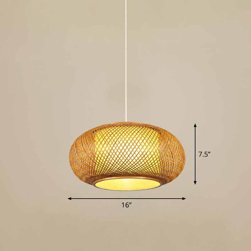 Cage Style Bamboo Pendant Ceiling Light Chinese 1 Bulb Beige Hanging Light for Tearoom Clearhalo 'Ceiling Lights' 'Pendant Lights' 'Pendants' Lighting' 2310480