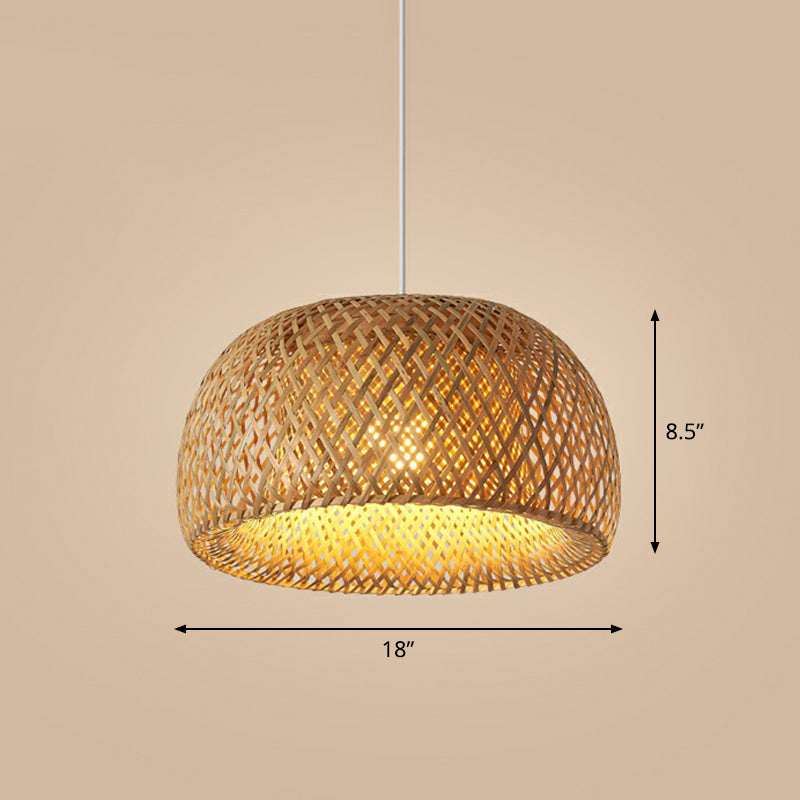 Cage Style Bamboo Pendant Ceiling Light Chinese 1 Bulb Beige Hanging Light for Tearoom Clearhalo 'Ceiling Lights' 'Pendant Lights' 'Pendants' Lighting' 2310481