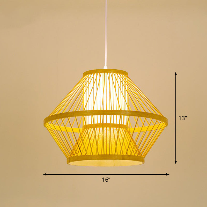 Cage Style Bamboo Pendant Ceiling Light Chinese 1 Bulb Beige Hanging Light for Tearoom Clearhalo 'Ceiling Lights' 'Pendant Lights' 'Pendants' Lighting' 2310485