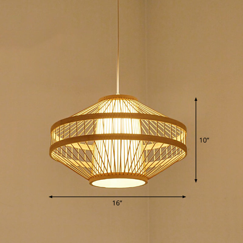 Cage Style Bamboo Pendant Ceiling Light Chinese 1 Bulb Beige Hanging Light for Tearoom Clearhalo 'Ceiling Lights' 'Pendant Lights' 'Pendants' Lighting' 2310486