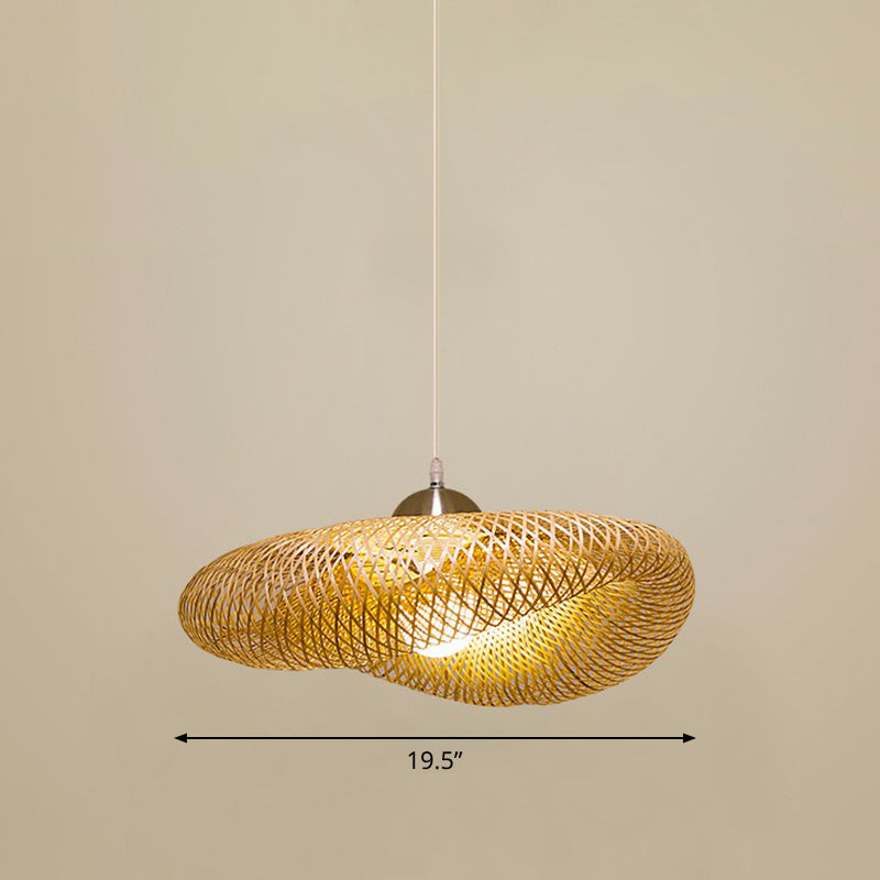 Cage Style Bamboo Pendant Ceiling Light Chinese 1 Bulb Beige Hanging Light for Tearoom Clearhalo 'Ceiling Lights' 'Pendant Lights' 'Pendants' Lighting' 2310488