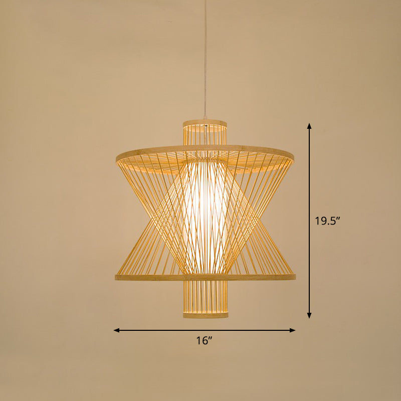 Cage Style Bamboo Pendant Ceiling Light Chinese 1 Bulb Beige Hanging Light for Tearoom Clearhalo 'Ceiling Lights' 'Pendant Lights' 'Pendants' Lighting' 2310489