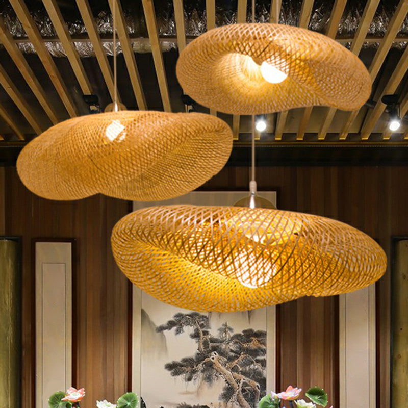 Beige Geometric Hanging Pendant Light Asia 1-Light Bamboo Suspension Lighting Fixture Clearhalo 'Ceiling Lights' 'Pendant Lights' 'Pendants' Lighting' 2310495