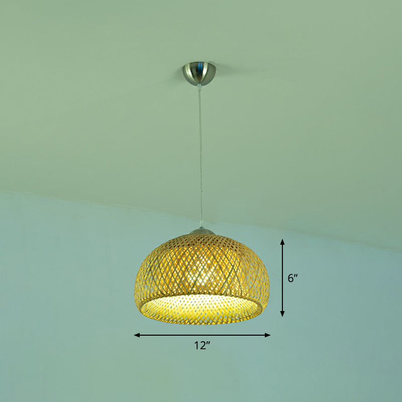 Beige Geometric Hanging Pendant Light Asia 1-Light Bamboo Suspension Lighting Fixture Clearhalo 'Ceiling Lights' 'Pendant Lights' 'Pendants' Lighting' 2310496