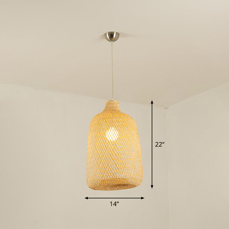 Beige Geometric Hanging Pendant Light Asia 1-Light Bamboo Suspension Lighting Fixture Beige B Clearhalo 'Ceiling Lights' 'Pendant Lights' 'Pendants' Lighting' 2310497_c51f11ff-8b4f-4fe8-aacd-16085594a1e4