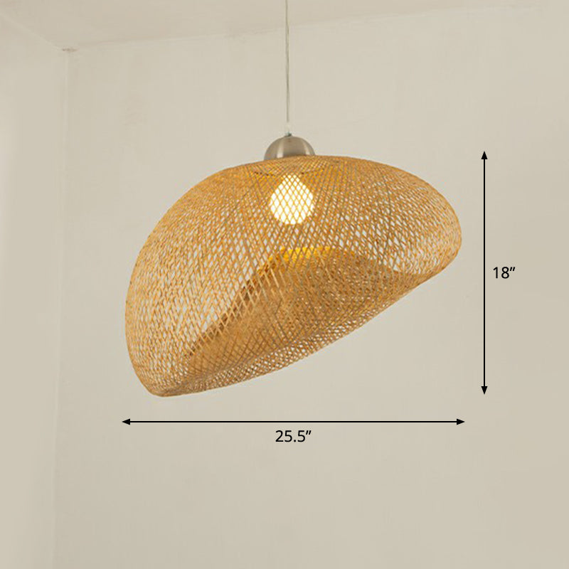 Beige Geometric Hanging Pendant Light Asia 1-Light Bamboo Suspension Lighting Fixture Clearhalo 'Ceiling Lights' 'Pendant Lights' 'Pendants' Lighting' 2310499