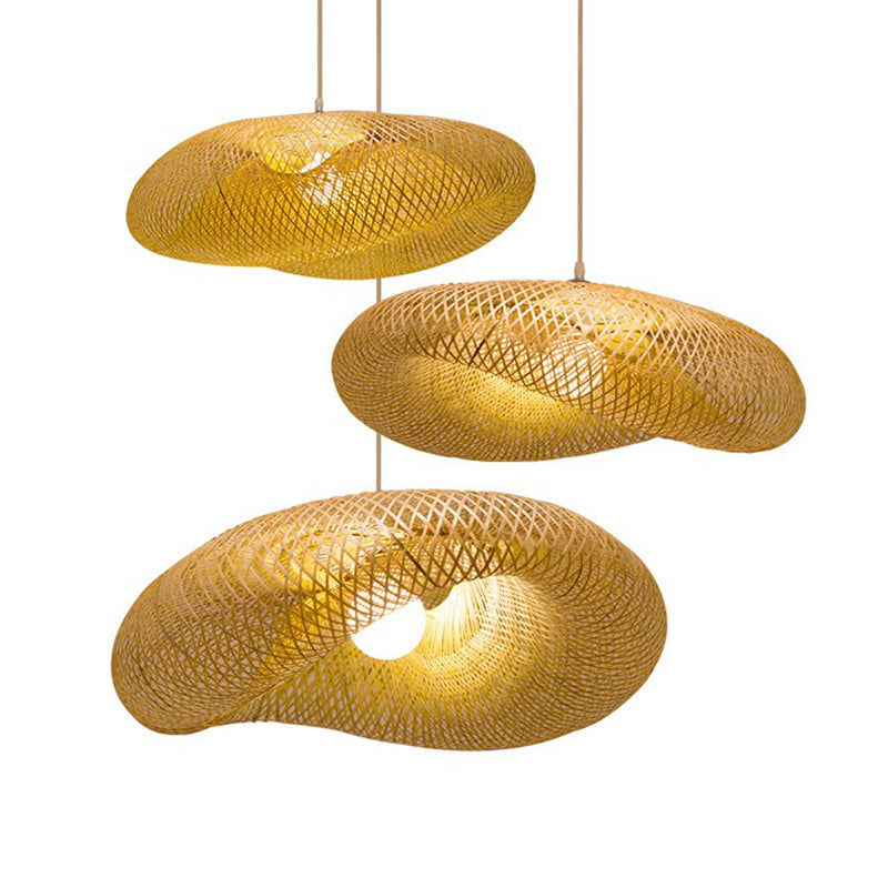 Beige Geometric Hanging Pendant Light Asia 1-Light Bamboo Suspension Lighting Fixture Clearhalo 'Ceiling Lights' 'Pendant Lights' 'Pendants' Lighting' 2310504