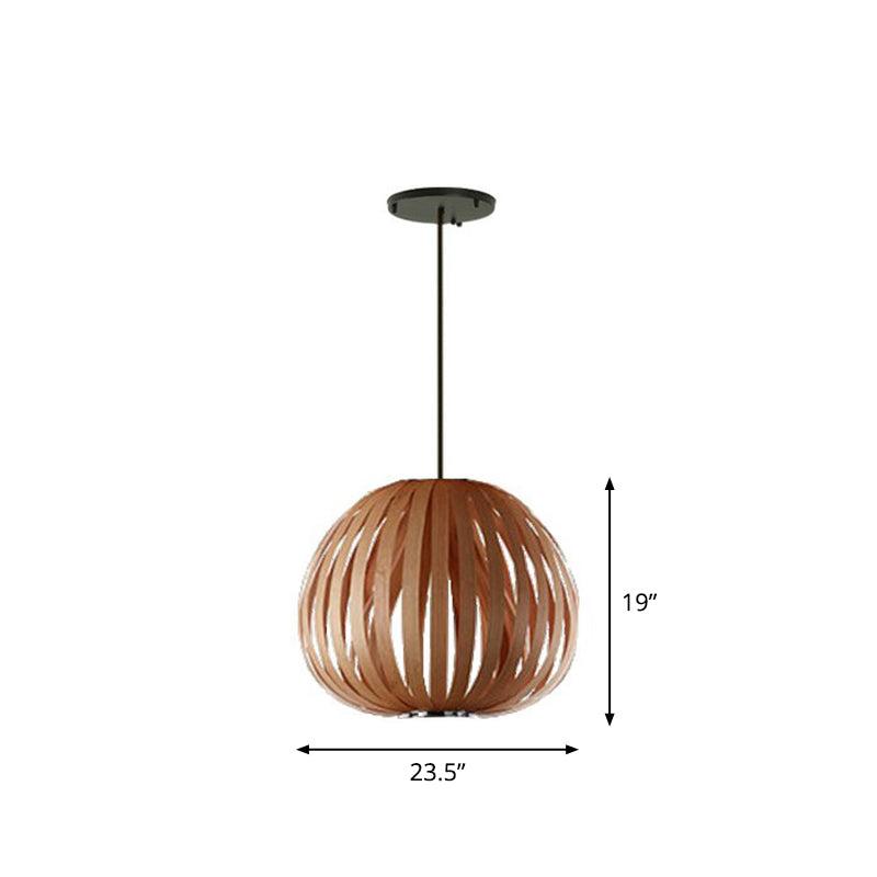 Sphere Restaurant Suspension Lighting Wooden Single-Bulb Minimalist Pendant Light Kit Brown B Clearhalo 'Ceiling Lights' 'Pendant Lights' 'Pendants' Lighting' 2310524_c5be82bf-b02f-444c-a9fc-16a5640bd0f3