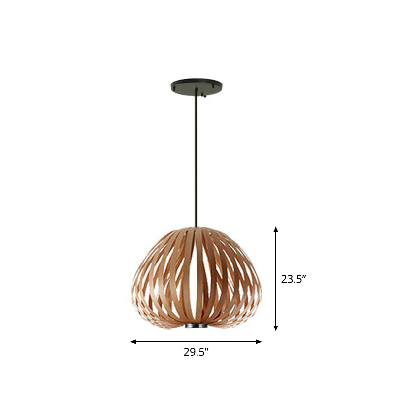 Sphere Restaurant Suspension Lighting Wooden Single-Bulb Minimalist Pendant Light Kit Brown A Clearhalo 'Ceiling Lights' 'Pendant Lights' 'Pendants' Lighting' 2310530_05d3e1b0-c708-4d74-ae3d-5383dce7d121