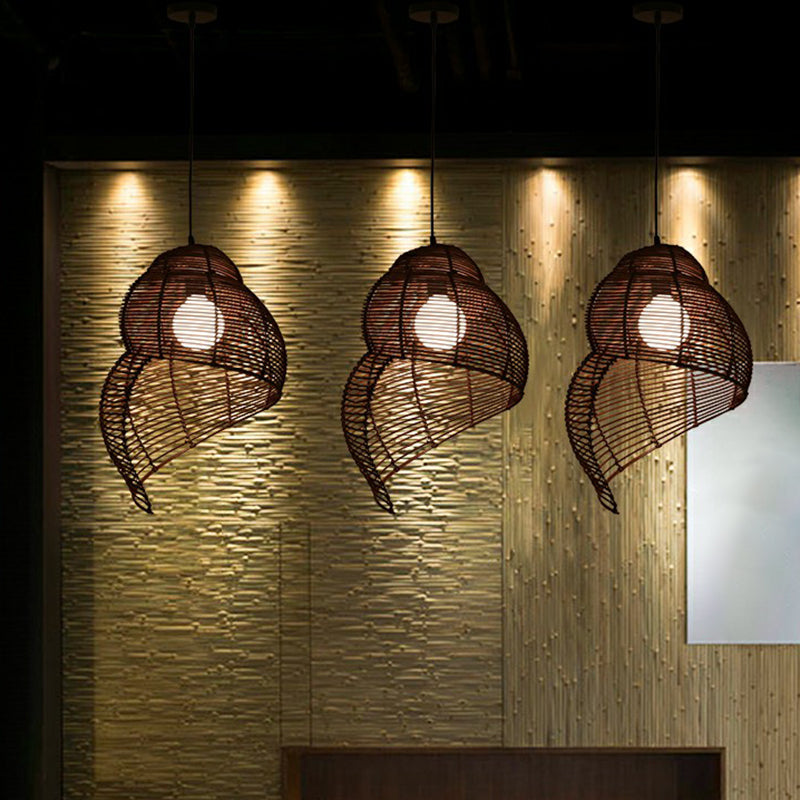 Coastal Spiral Shell Pendant Lighting Bamboo 1-Light Dining Room Suspended Lighting Fixture Coffee Clearhalo 'Ceiling Lights' 'Pendant Lights' 'Pendants' Lighting' 2310532_fc630414-4523-4939-8f53-0696b125efac