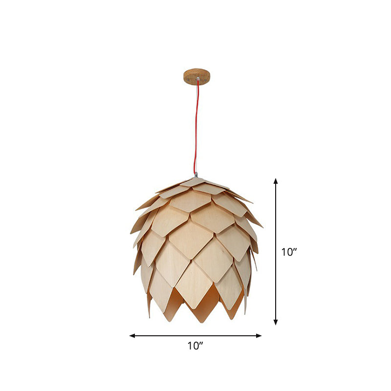 Artichoke Shaped Hanging Lamp Nordic Wooden 1 Head Restaurant Pendant Light Fixture Clearhalo 'Ceiling Lights' 'Pendant Lights' 'Pendants' Lighting' 2310561