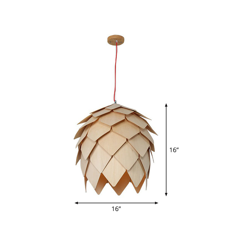 Artichoke Shaped Hanging Lamp Nordic Wooden 1 Head Restaurant Pendant Light Fixture Clearhalo 'Ceiling Lights' 'Pendant Lights' 'Pendants' Lighting' 2310562