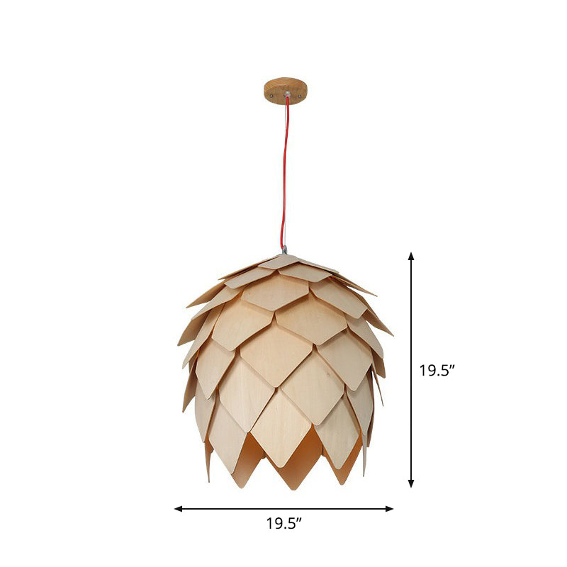 Artichoke Shaped Hanging Lamp Nordic Wooden 1 Head Restaurant Pendant Light Fixture Wood 19.5" Clearhalo 'Ceiling Lights' 'Pendant Lights' 'Pendants' Lighting' 2310564_11025e9a-c6d6-4323-b990-323a416a1bdf