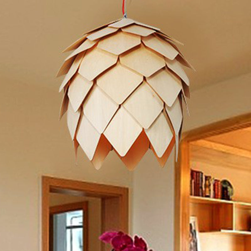 Artichoke Shaped Hanging Lamp Nordic Wooden 1 Head Restaurant Pendant Light Fixture Clearhalo 'Ceiling Lights' 'Pendant Lights' 'Pendants' Lighting' 2310565