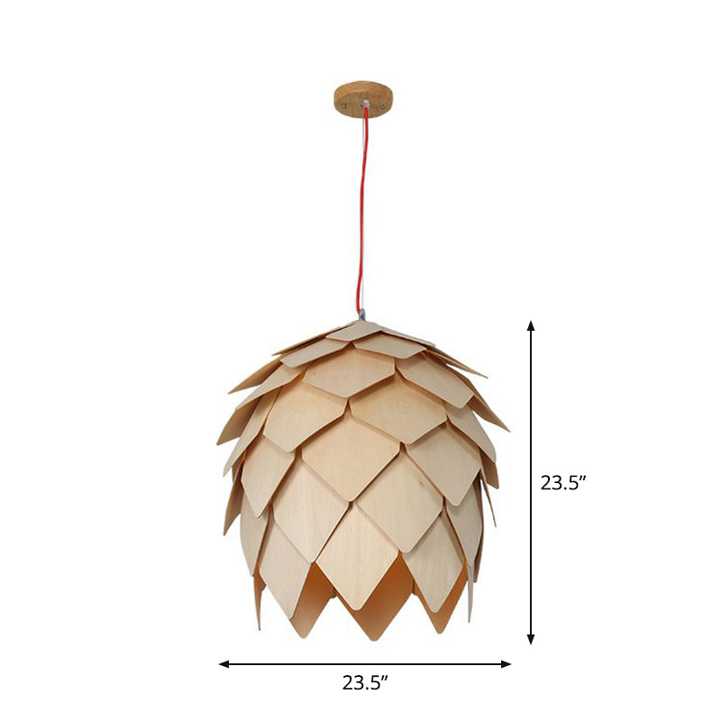 Artichoke Shaped Hanging Lamp Nordic Wooden 1 Head Restaurant Pendant Light Fixture Wood 23.5" Clearhalo 'Ceiling Lights' 'Pendant Lights' 'Pendants' Lighting' 2310566_dbafd68b-ef58-4bd8-9199-2bf911eea046