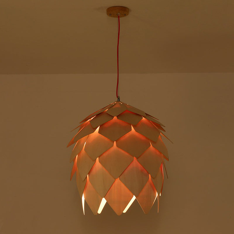 Artichoke Shaped Hanging Lamp Nordic Wooden 1 Head Restaurant Pendant Light Fixture Clearhalo 'Ceiling Lights' 'Pendant Lights' 'Pendants' Lighting' 2310567