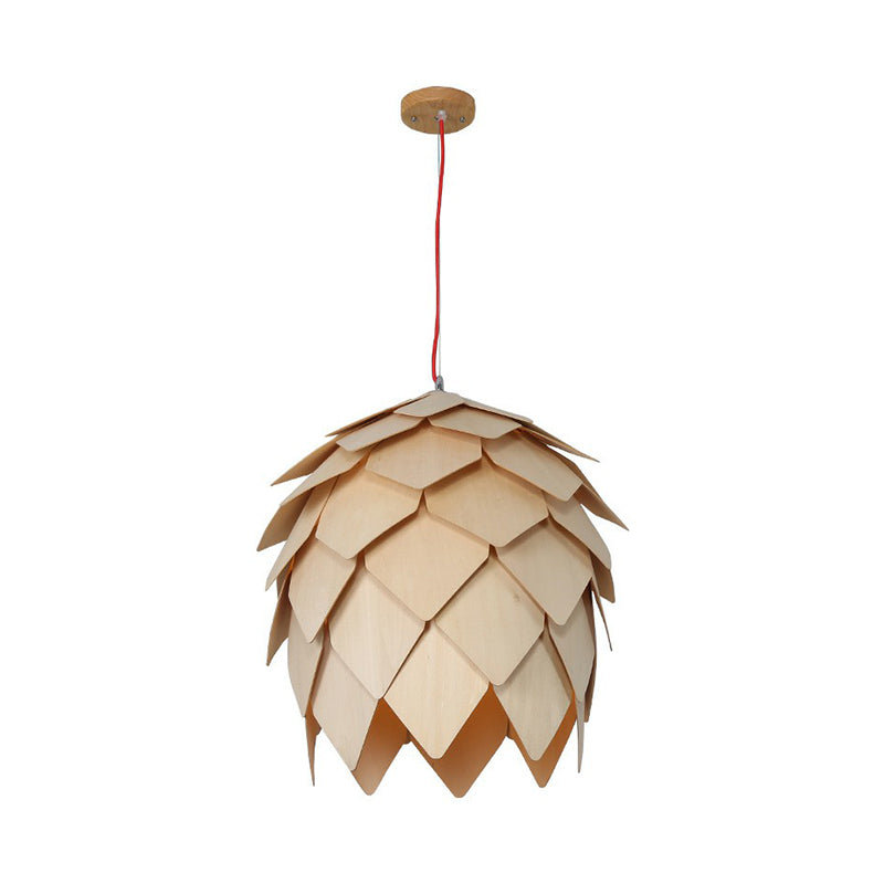 Artichoke Shaped Hanging Lamp Nordic Wooden 1 Head Restaurant Pendant Light Fixture Clearhalo 'Ceiling Lights' 'Pendant Lights' 'Pendants' Lighting' 2310568