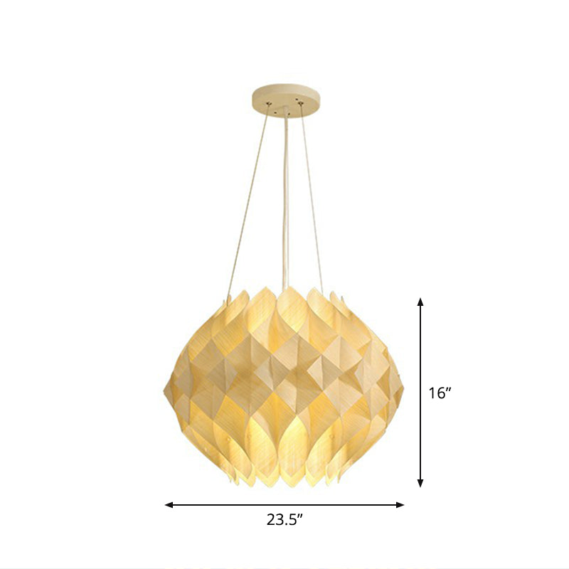 Nordic Globe Hanging Light Wooden 1-Light Dining Room Ceiling Suspension Lamp in Beige Clearhalo 'Ceiling Lights' 'Pendant Lights' 'Pendants' Lighting' 2310573