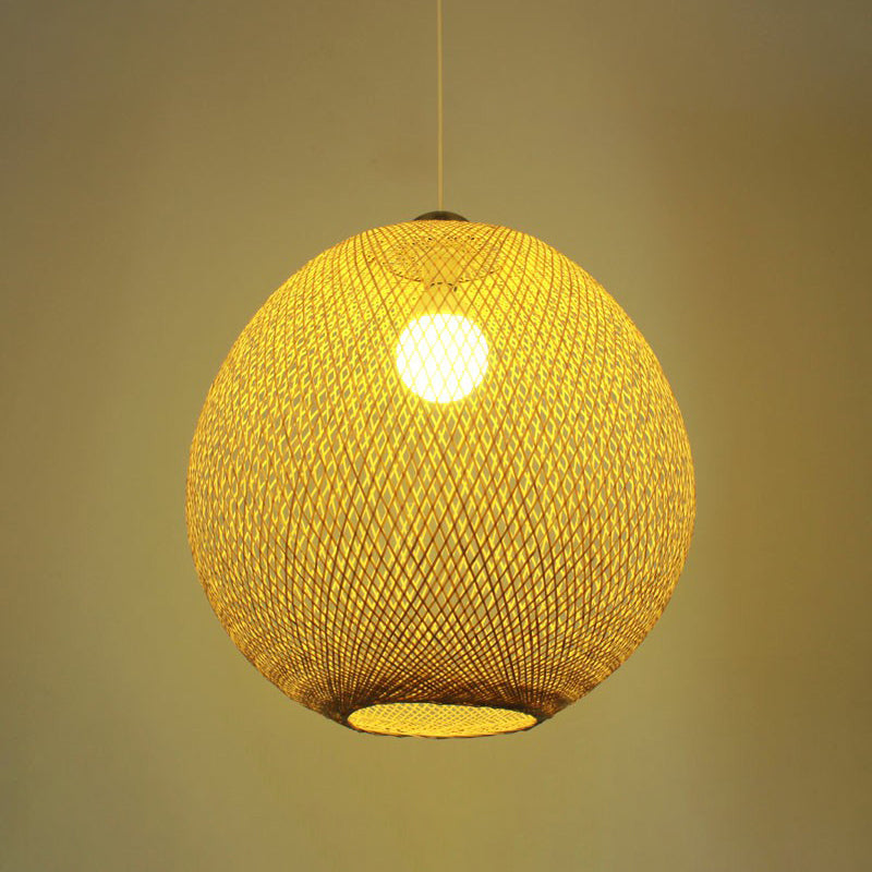 Beige Globe Pendant Light Fixture Chinese 1 Bulb Bamboo Suspension Lighting for Living Room Beige Clearhalo 'Ceiling Lights' 'Pendant Lights' 'Pendants' Lighting' 2310578_fe8d6c41-2417-46f5-a0de-b16dfd0a2aef