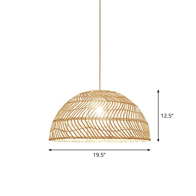 Half-Sphere Pendant Lighting Modern Bamboo Fiber 1-Light Dining Room Suspension Light Clearhalo 'Ceiling Lights' 'Pendant Lights' 'Pendants' Lighting' 2310599