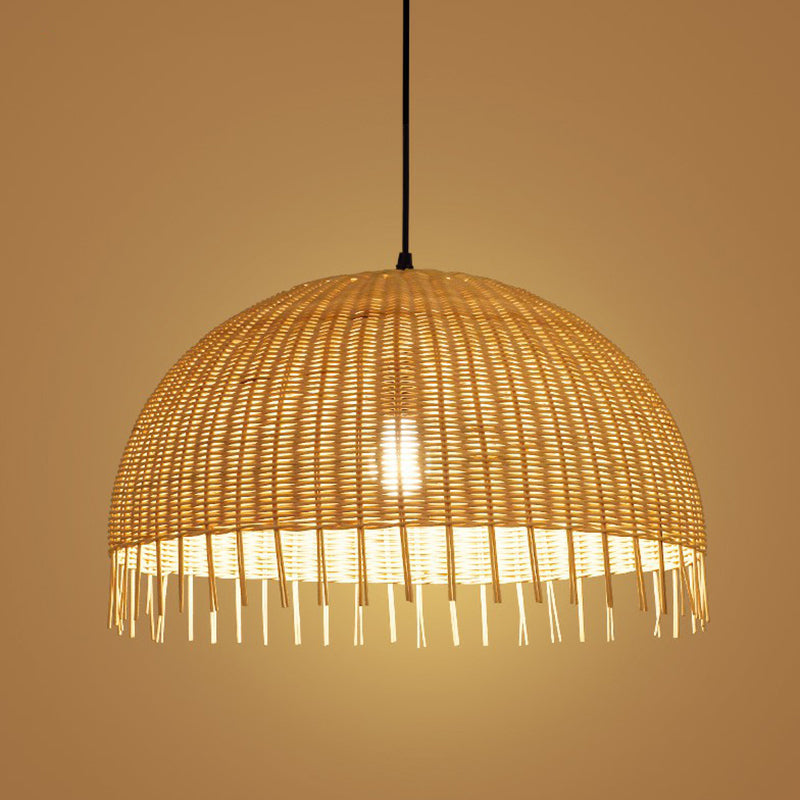 Minimalist 1 Head Down Lighting Wood Unfinished-Look Dome Pendant Light with Bamboo Shade Clearhalo 'Ceiling Lights' 'Pendant Lights' 'Pendants' Lighting' 2310602