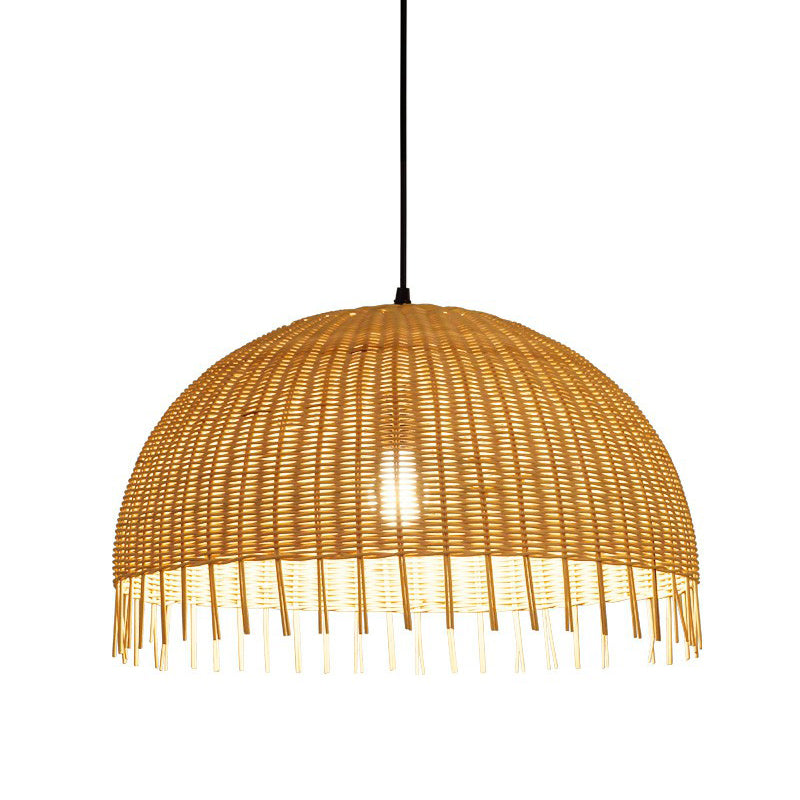 Minimalist 1 Head Down Lighting Wood Unfinished-Look Dome Pendant Light with Bamboo Shade Clearhalo 'Ceiling Lights' 'Pendant Lights' 'Pendants' Lighting' 2310603