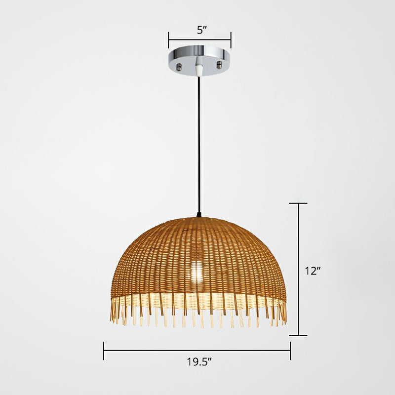 Minimalist 1 Head Down Lighting Wood Unfinished-Look Dome Pendant Light with Bamboo Shade Clearhalo 'Ceiling Lights' 'Pendant Lights' 'Pendants' Lighting' 2310604