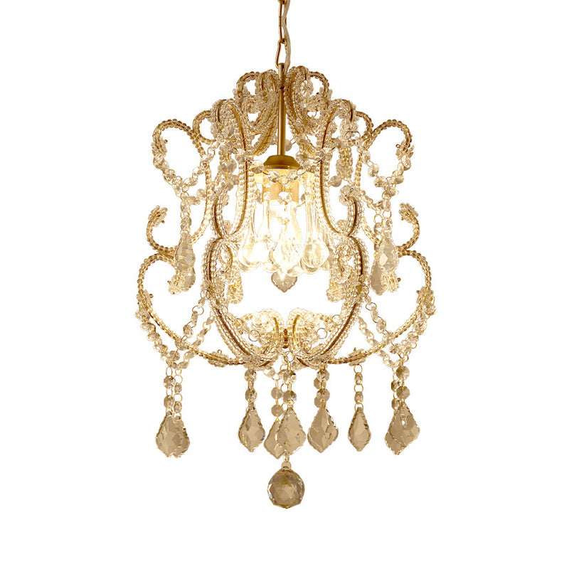 Brass Laser-Cut Pendant Lamp Modernism Crystal 1 Head Hanging Light Fixture for Living Room Clearhalo 'Ceiling Lights' 'Pendant Lights' 'Pendants' Lighting' 231061