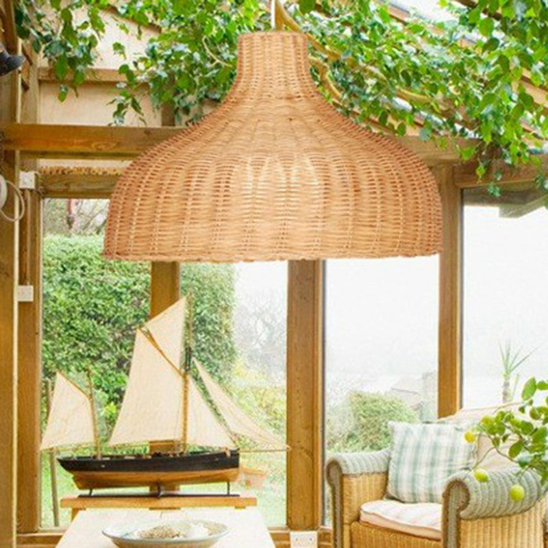 Asian Style Onion Shaped Hanging Lamp Bamboo 1-Light Living Room Pendulum Light Fixture Clearhalo 'Ceiling Lights' 'Pendant Lights' 'Pendants' Lighting' 2310621