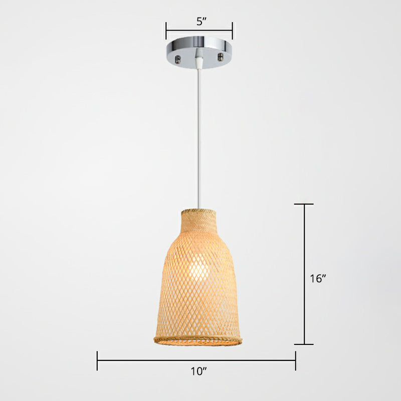 Criss-Crossed Woven Bamboo Pendant Light Minimalist 1-Light Restaurant Hanging Light in Wood Clearhalo 'Ceiling Lights' 'Pendant Lights' 'Pendants' Lighting' 2310631