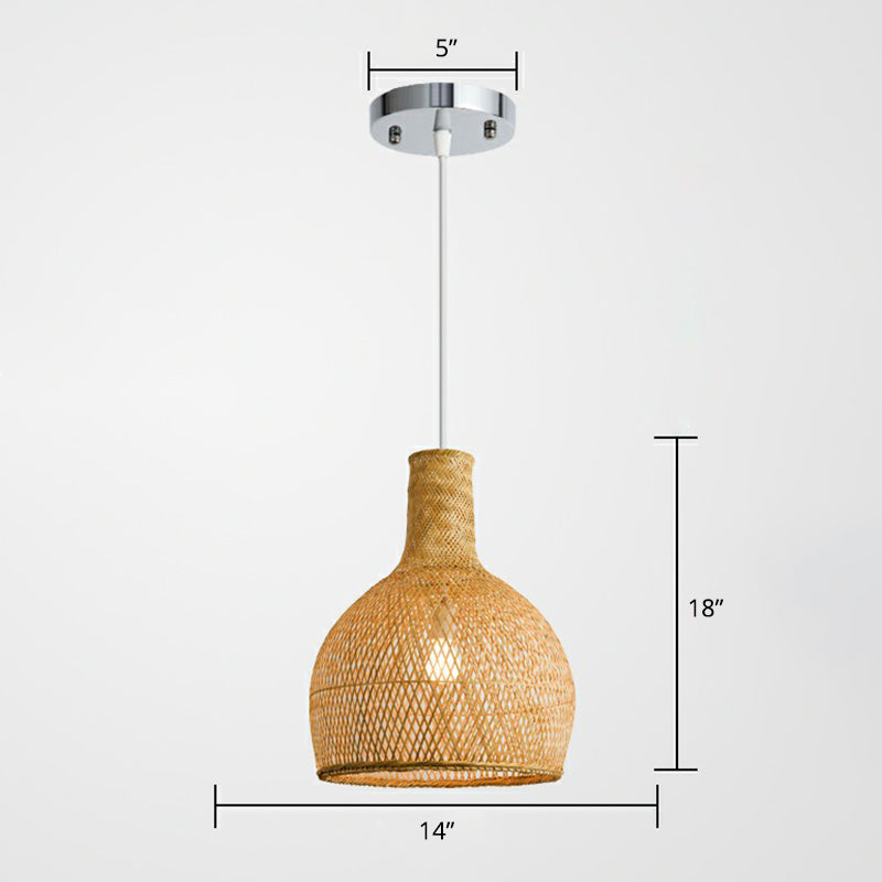 Criss-Crossed Woven Bamboo Pendant Light Minimalist 1-Light Restaurant Hanging Light in Wood Clearhalo 'Ceiling Lights' 'Pendant Lights' 'Pendants' Lighting' 2310633_cb0c58f9-56b5-4539-b601-8356a855a3a9