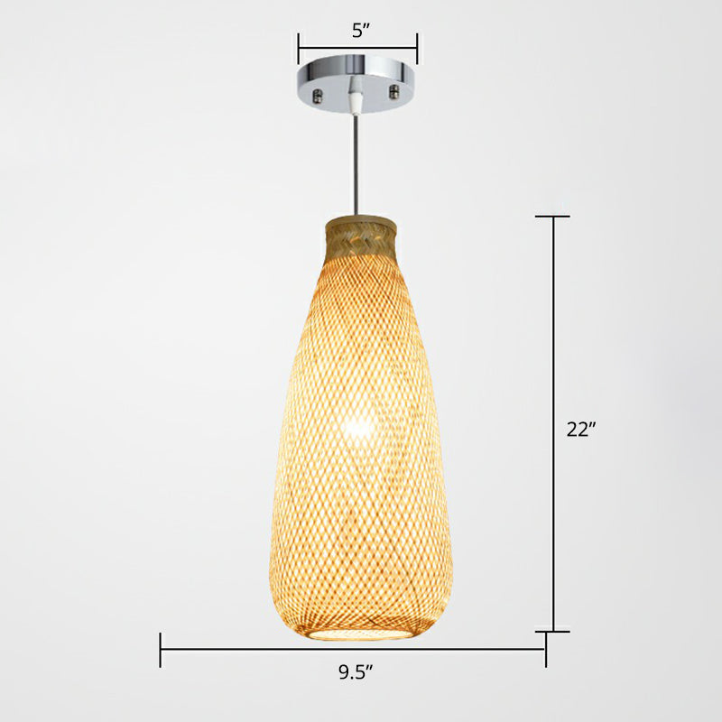 Criss-Crossed Woven Bamboo Pendant Light Minimalist 1-Light Restaurant Hanging Light in Wood Clearhalo 'Ceiling Lights' 'Pendant Lights' 'Pendants' Lighting' 2310636