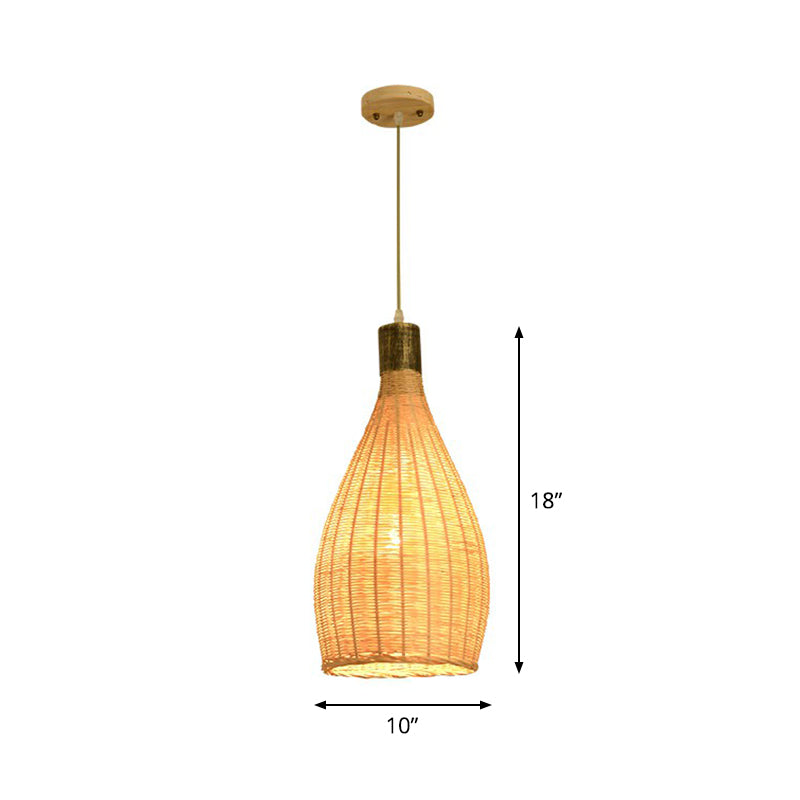 Asia 1 Bulb Down Lighting Pendant Beige Droplet-Like Hanging Lamp with Bamboo Shade Beige A Clearhalo 'Ceiling Lights' 'Pendant Lights' 'Pendants' Lighting' 2310638_dec0b481-fb55-42f8-9d37-b45cf009d075