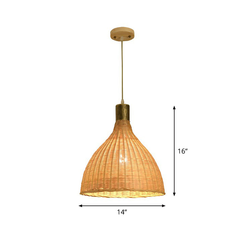 Asia 1 Bulb Down Lighting Pendant Beige Droplet-Like Hanging Lamp with Bamboo Shade Clearhalo 'Ceiling Lights' 'Pendant Lights' 'Pendants' Lighting' 2310640