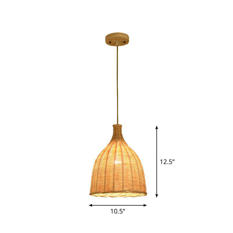 Asia 1 Bulb Down Lighting Pendant Beige Droplet-Like Hanging Lamp with Bamboo Shade Beige C Clearhalo 'Ceiling Lights' 'Pendant Lights' 'Pendants' Lighting' 2310642_f18cbdee-a35f-4d44-896d-bb6a6a0b6f37