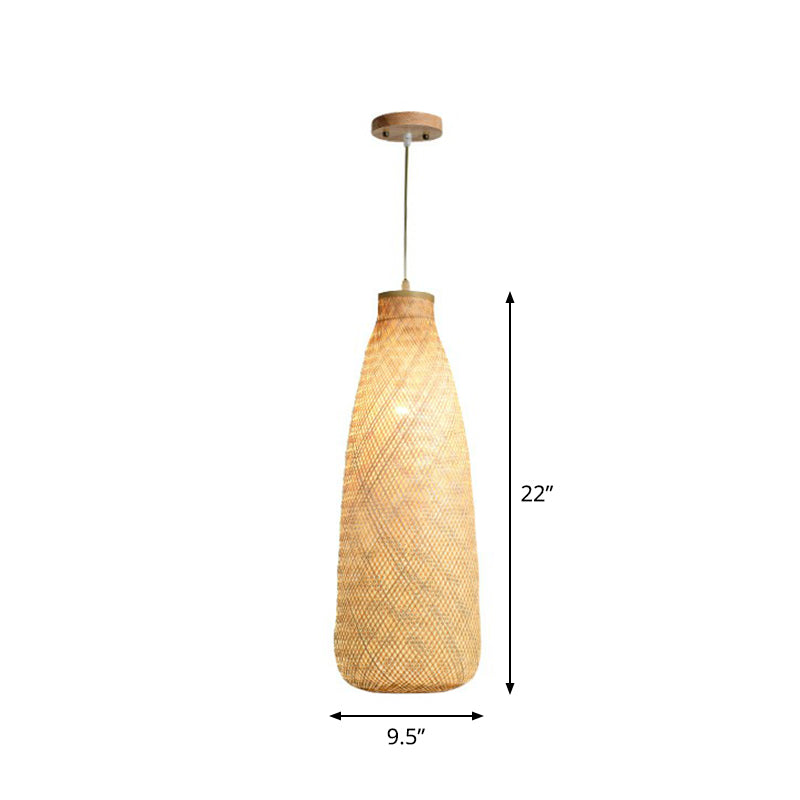 Asia Weaving Pendant Light Fixture Bamboo 1 Bulb Restaurant Ceiling Hang Lamp in Beige Beige E Clearhalo 'Ceiling Lights' 'Pendant Lights' 'Pendants' Lighting' 2310658_aaaa2587-0186-46dd-85dd-db20182eb633